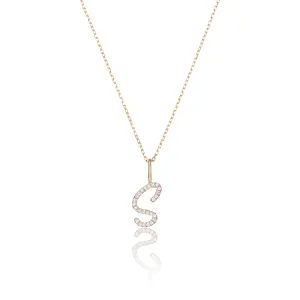 Gold Diamond Style Curve Initial Letter Necklace