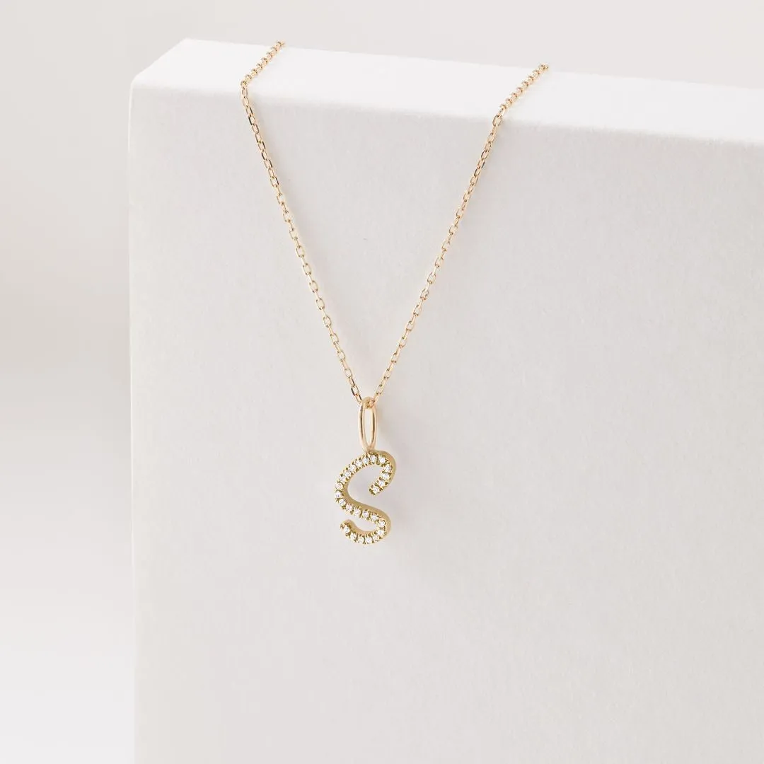 Gold Diamond Style Curve Initial Letter Necklace