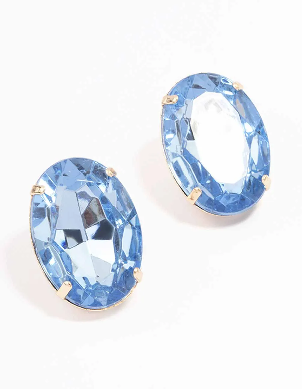 Gold Oval Stone Statement Stud Earrings