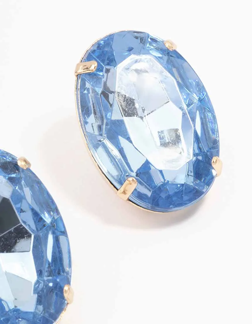 Gold Oval Stone Statement Stud Earrings