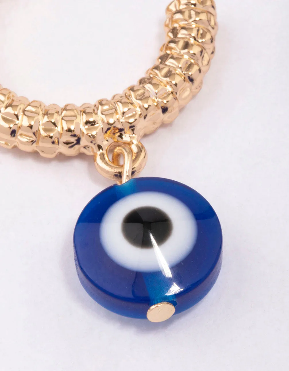 Gold Textured Evil Eye Hoop Earrings