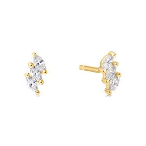 Gold Triple Marquise Stud Earrings