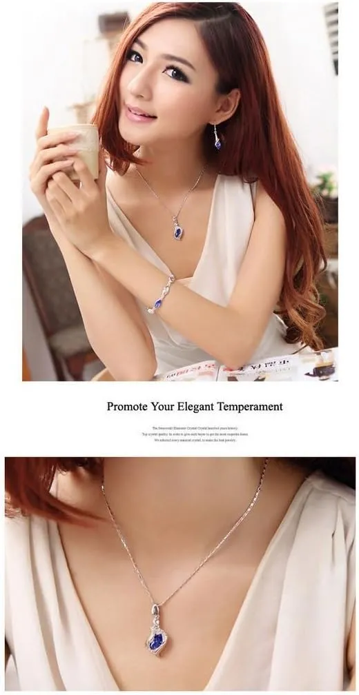 GracesDawn Beautiful Cubic Zirconia with Platinum Plated Chain Necklace Angel Elf Pendant Mosaic Crystal Necklace Bracelet and Earrings Set Necklace 18"