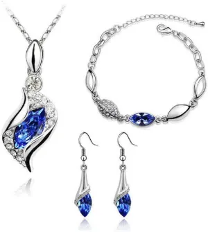 GracesDawn Beautiful Cubic Zirconia with Platinum Plated Chain Necklace Angel Elf Pendant Mosaic Crystal Necklace Bracelet and Earrings Set Necklace 18"