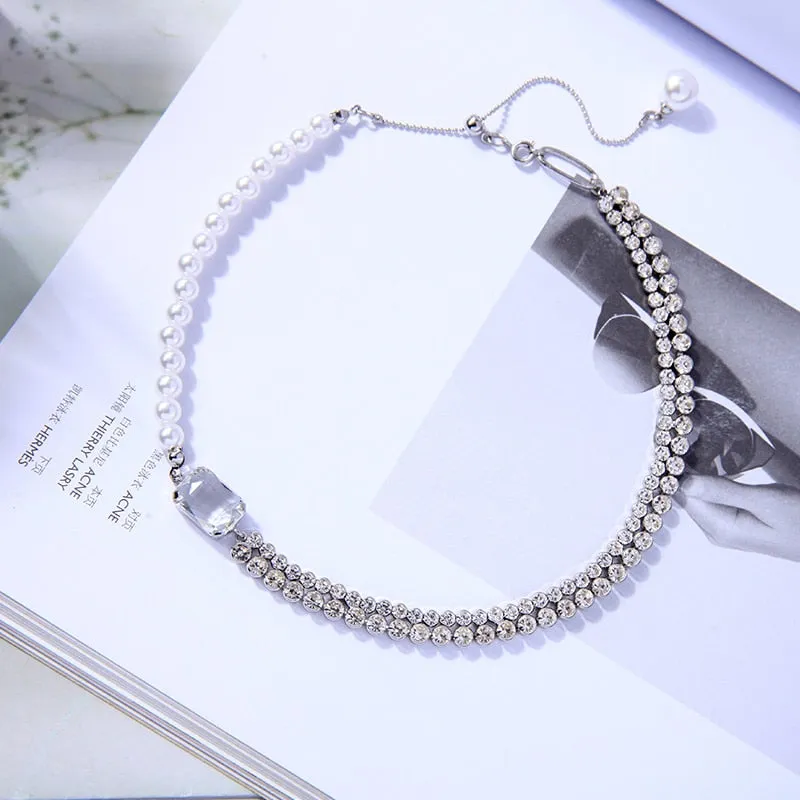 Korean Style Simulation Pearl Asymmetric Choker