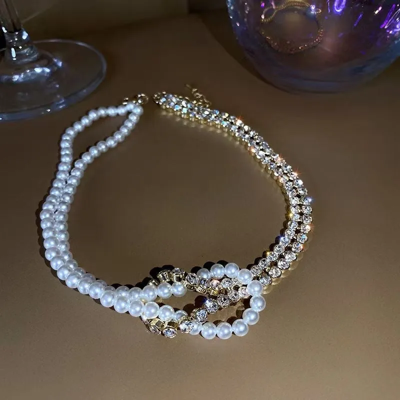 Korean Style Simulation Pearl Asymmetric Choker