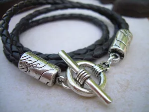 Leather Bracelet, Brown Braided, Triple Wrap, Mens Bracelet, Womens Bracelet