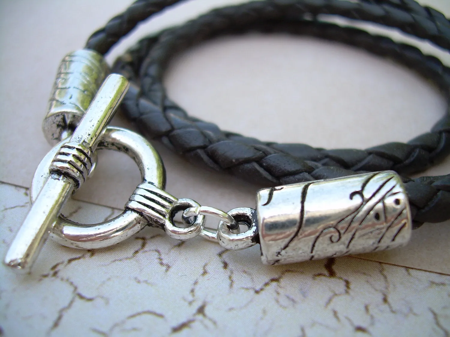Leather Bracelet, Brown Braided, Triple Wrap, Mens Bracelet, Womens Bracelet