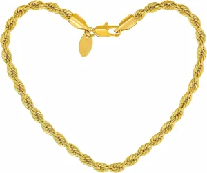 LIFETIME JEWELRY Womens Gold Anklet 5mm Rope Chain Ankle Bracelet 24k Real Gold Plated