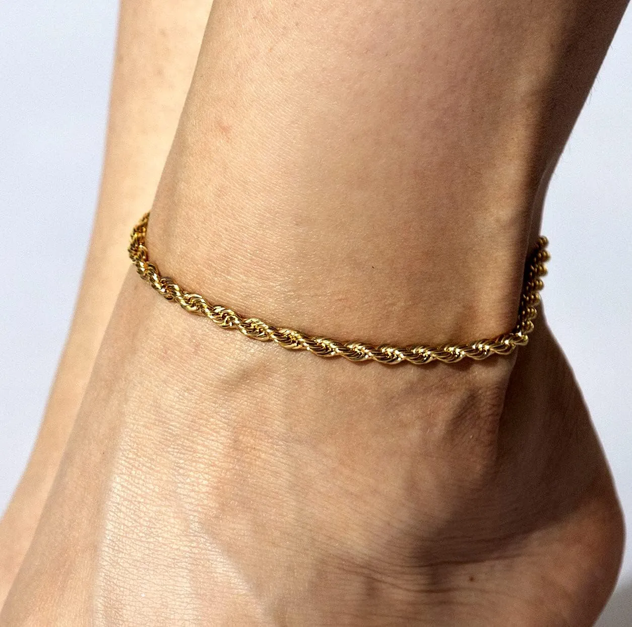 LIFETIME JEWELRY Womens Gold Anklet 5mm Rope Chain Ankle Bracelet 24k Real Gold Plated