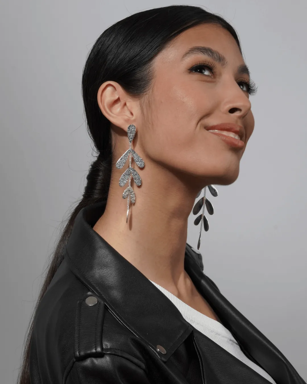 Long Leaf Silver Earrings