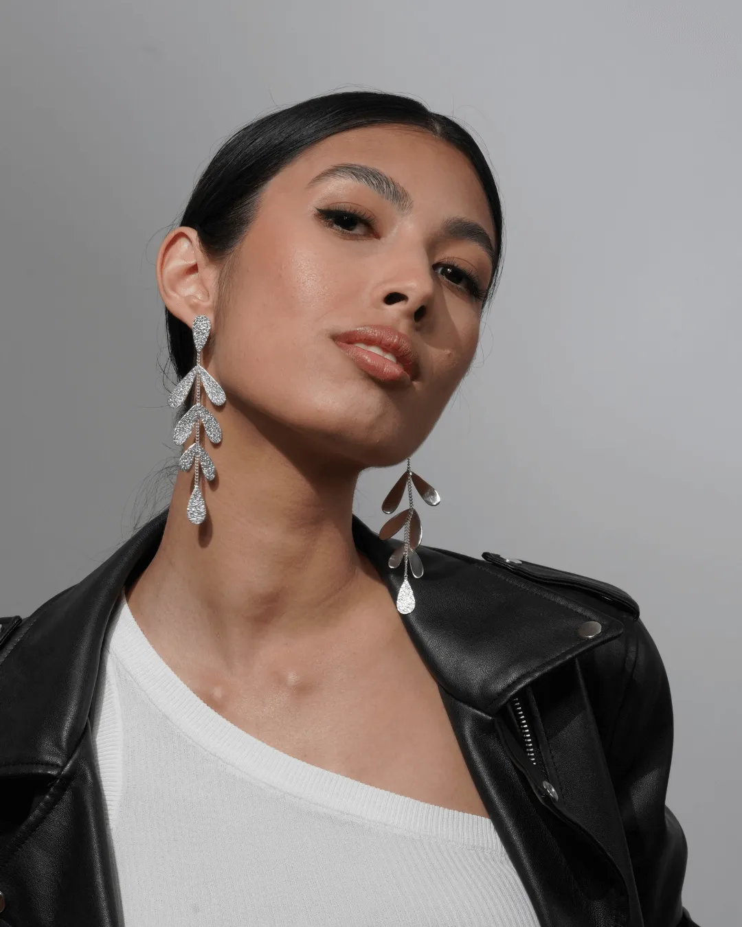 Long Leaf Silver Earrings