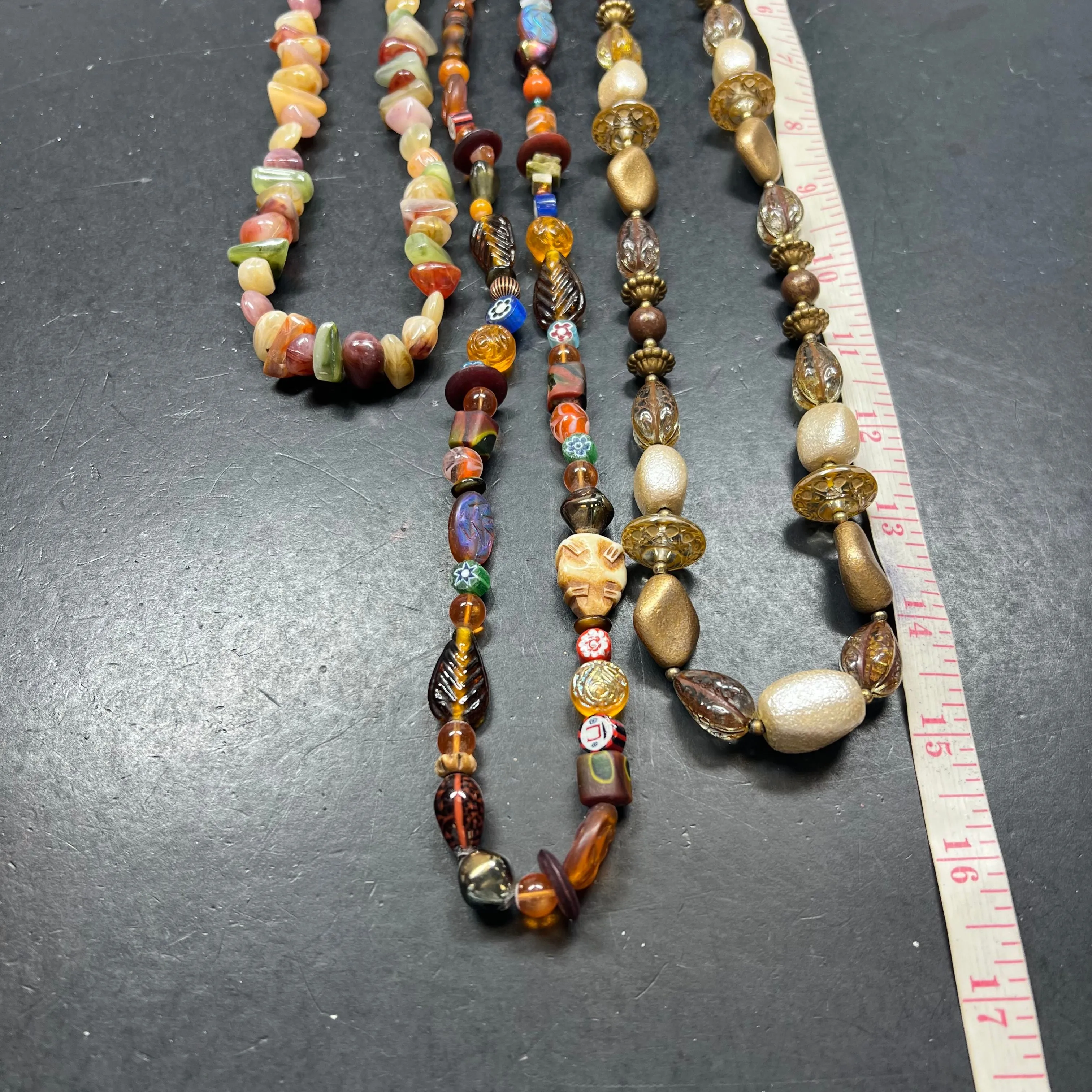 Lot of 3 Beaded Earthy Brown Stone Glass Layering Necklaces