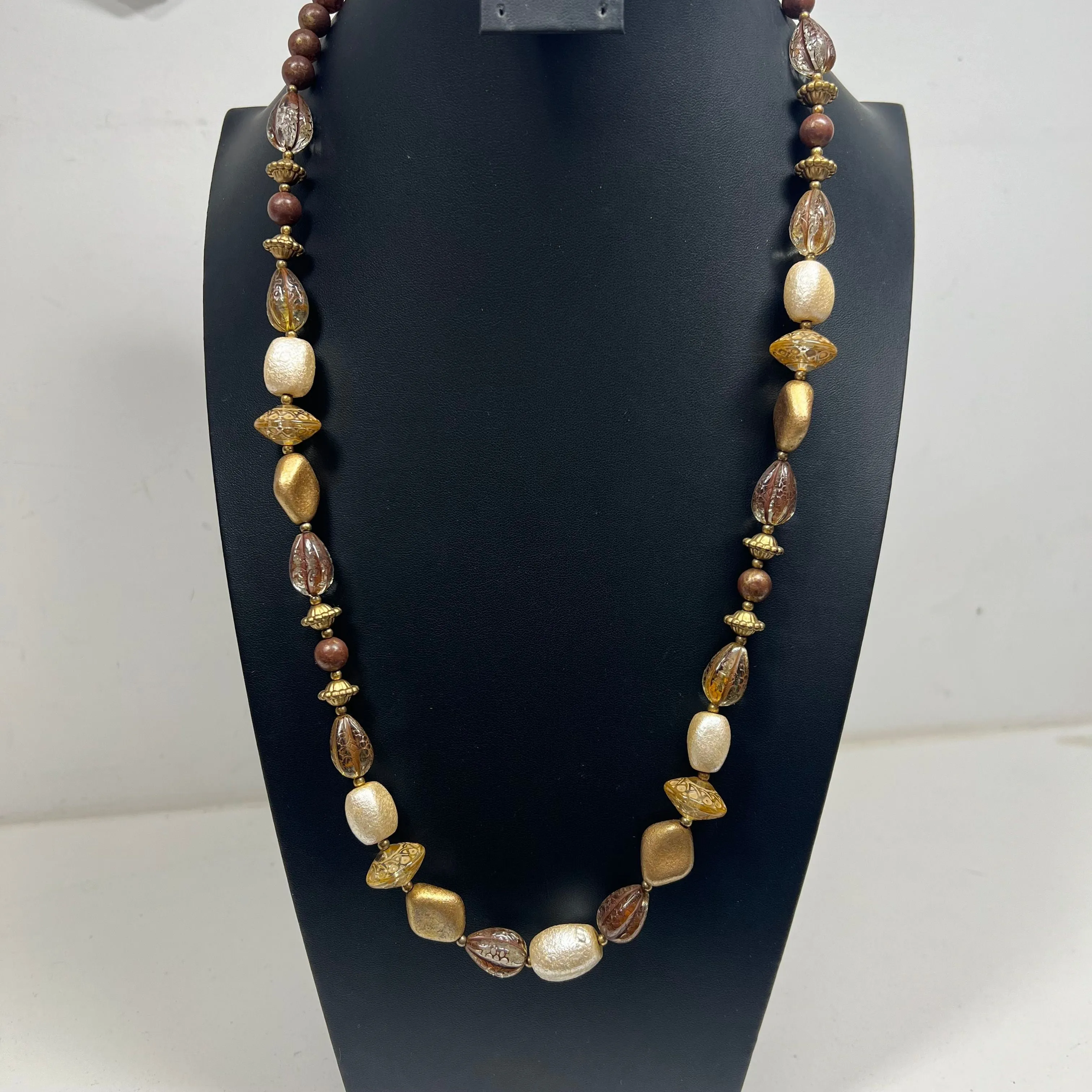 Lot of 3 Beaded Earthy Brown Stone Glass Layering Necklaces