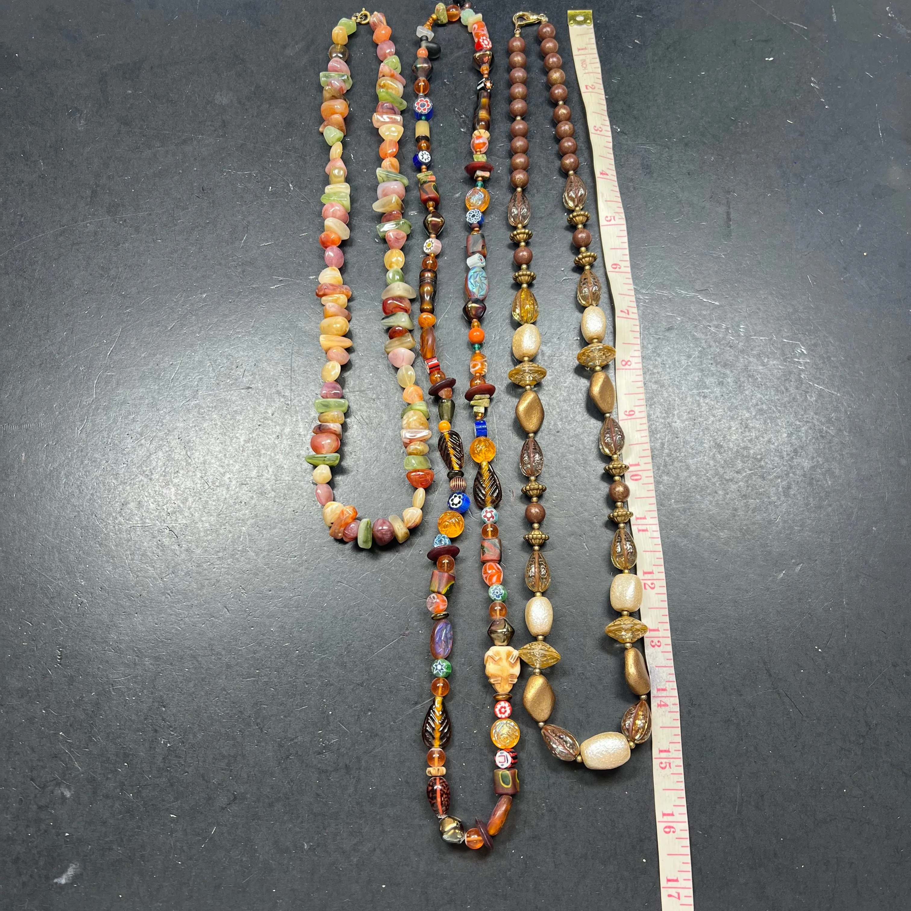 Lot of 3 Beaded Earthy Brown Stone Glass Layering Necklaces