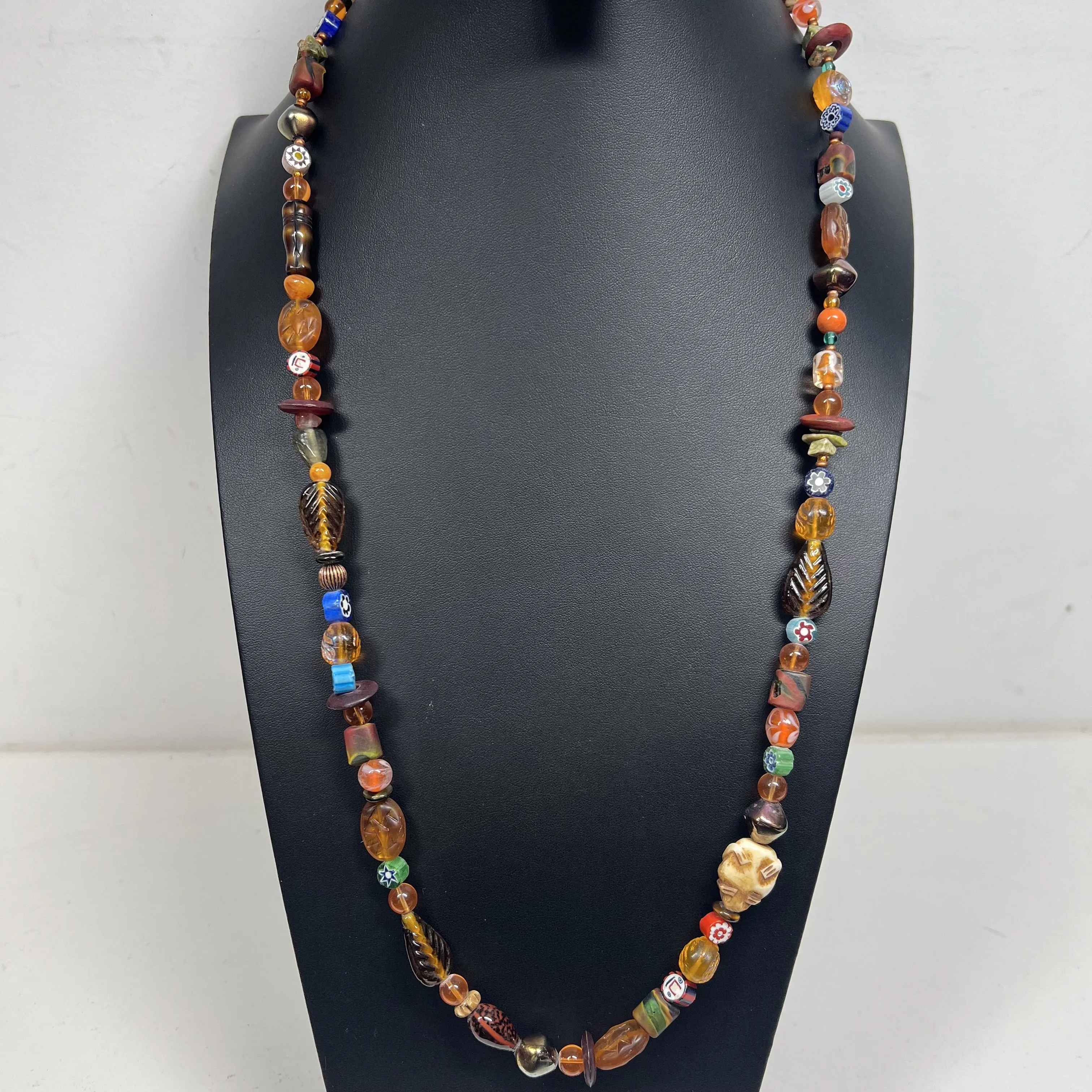 Lot of 3 Beaded Earthy Brown Stone Glass Layering Necklaces