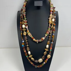 Lot of 3 Beaded Earthy Brown Stone Glass Layering Necklaces