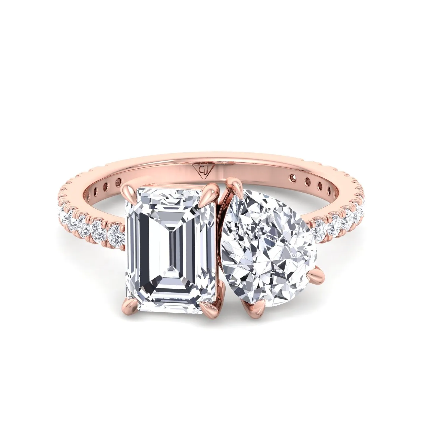 Lyra- Toi et Moi Pear & Emerald Cut Diamond Engagement Ring with Sidestones