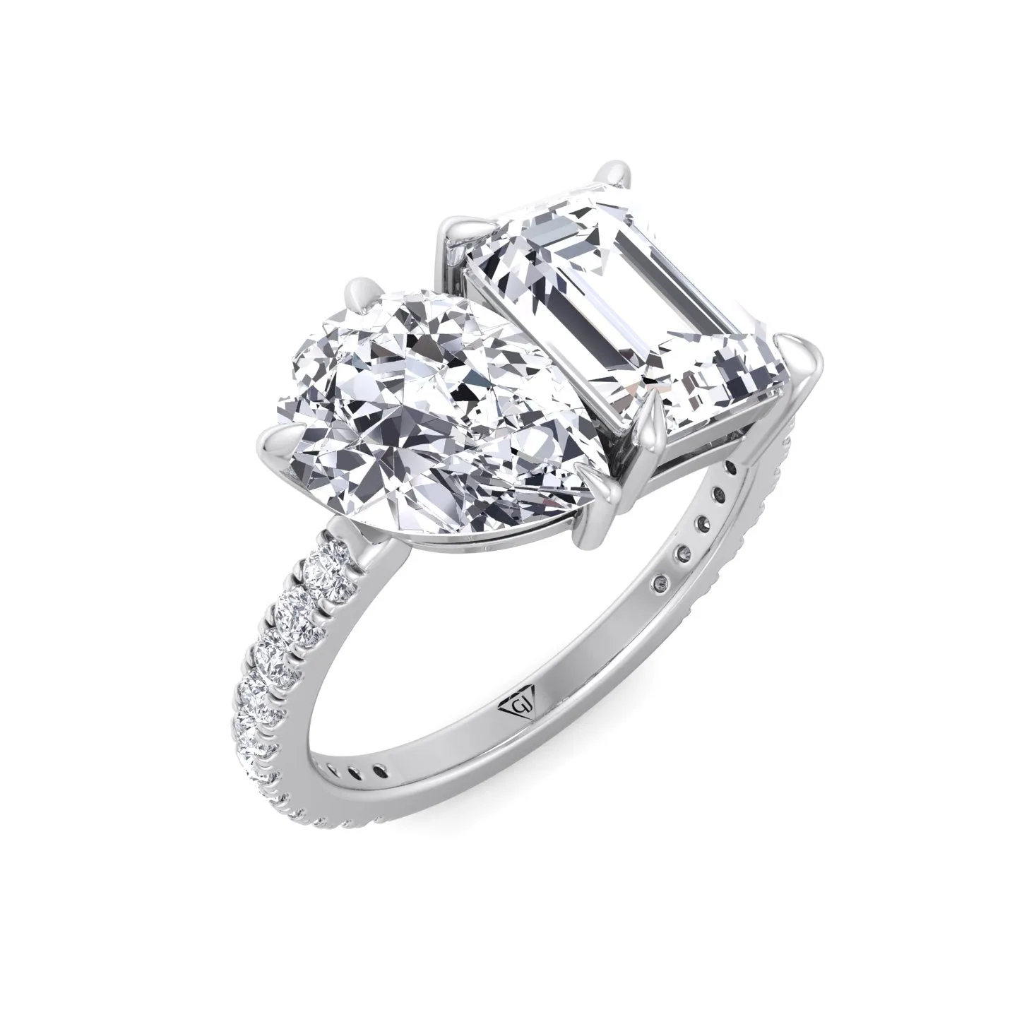 Lyra- Toi et Moi Pear & Emerald Cut Diamond Engagement Ring with Sidestones
