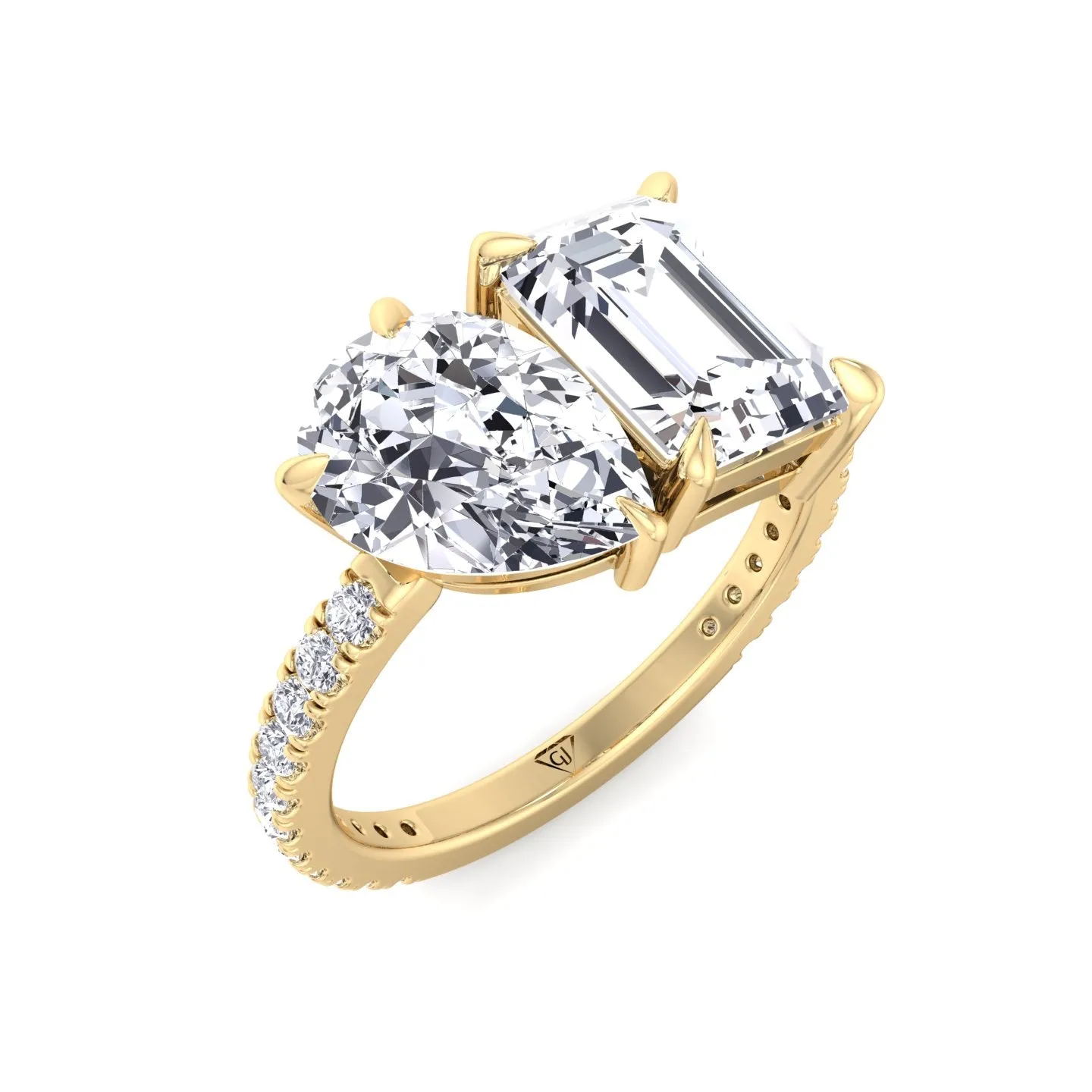 Lyra- Toi et Moi Pear & Emerald Cut Diamond Engagement Ring with Sidestones