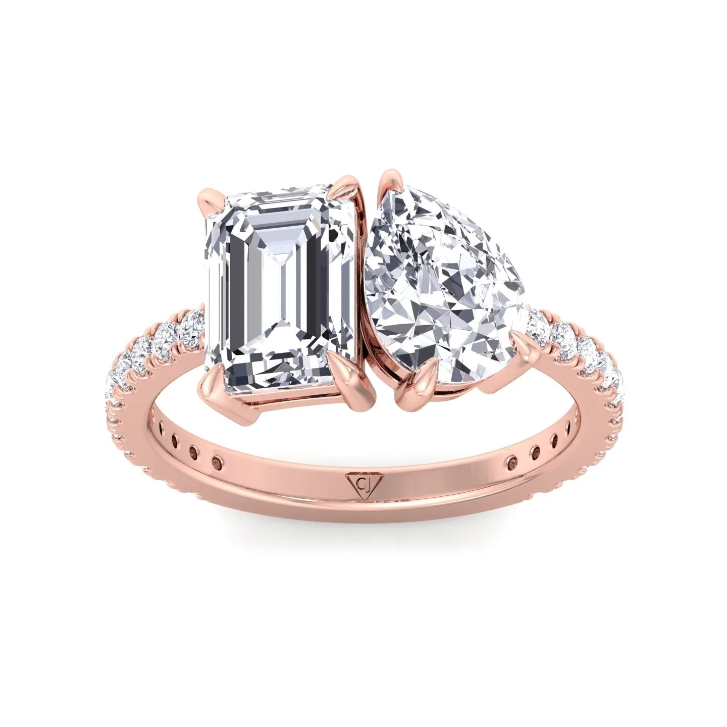 Lyra- Toi et Moi Pear & Emerald Cut Diamond Engagement Ring with Sidestones
