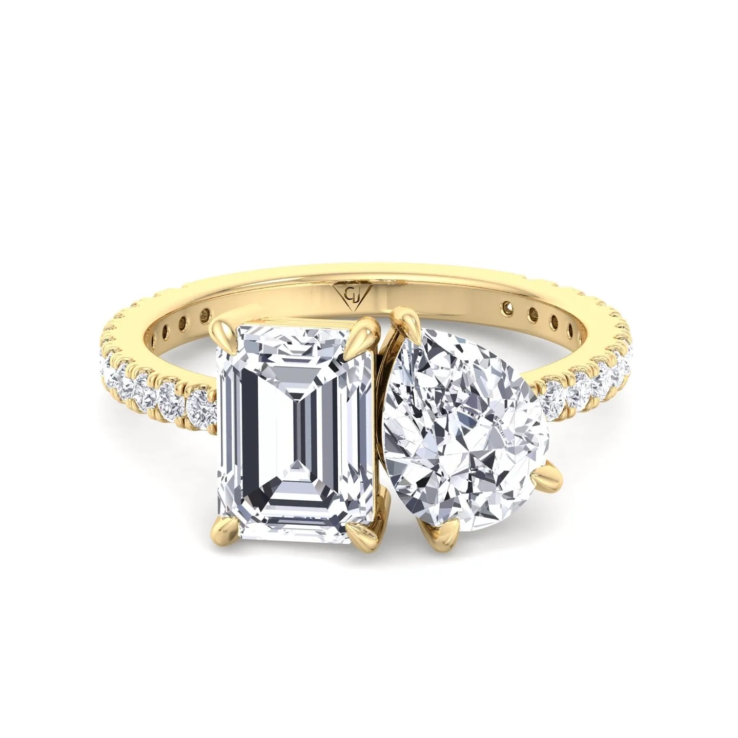Lyra- Toi et Moi Pear & Emerald Cut Diamond Engagement Ring with Sidestones