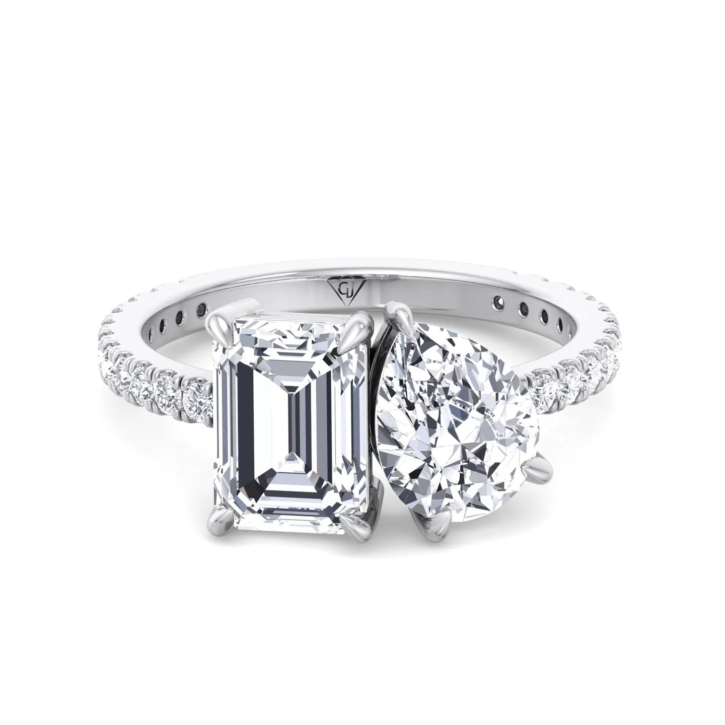 Lyra- Toi et Moi Pear & Emerald Cut Diamond Engagement Ring with Sidestones