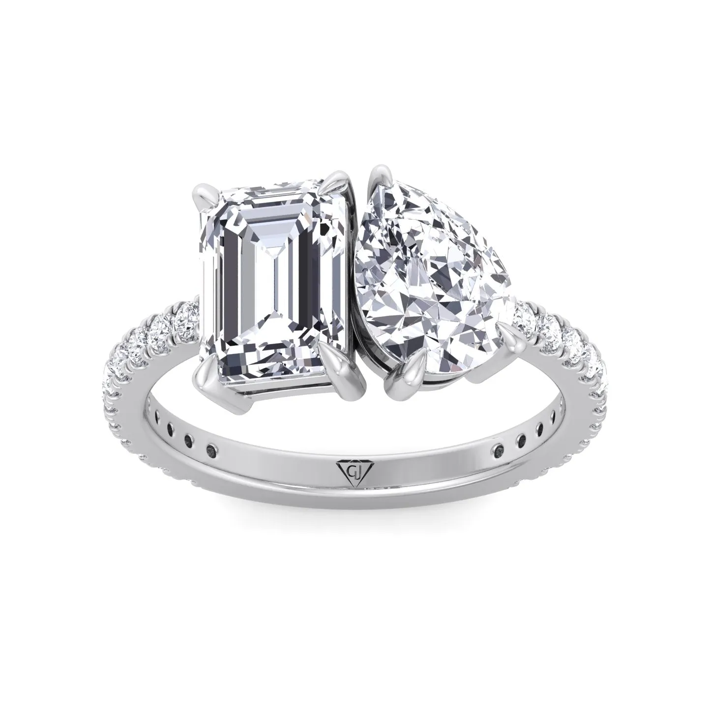 Lyra- Toi et Moi Pear & Emerald Cut Diamond Engagement Ring with Sidestones