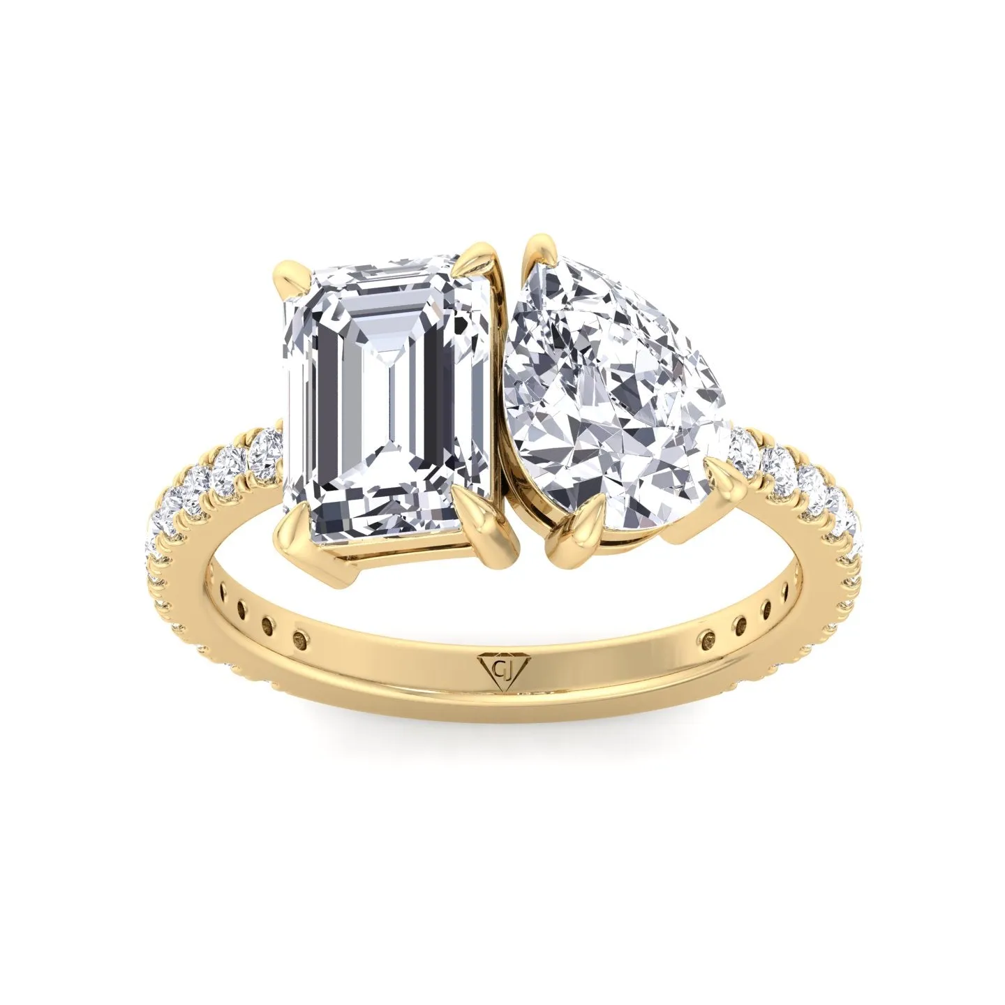 Lyra- Toi et Moi Pear & Emerald Cut Diamond Engagement Ring with Sidestones