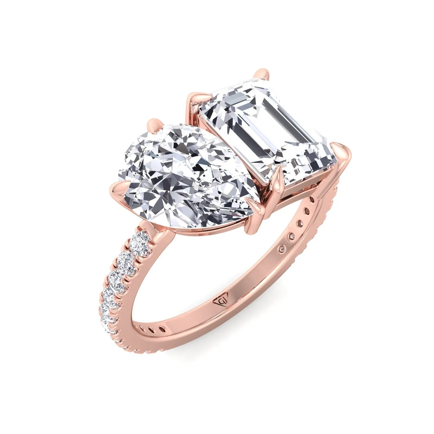 Lyra- Toi et Moi Pear & Emerald Cut Diamond Engagement Ring with Sidestones