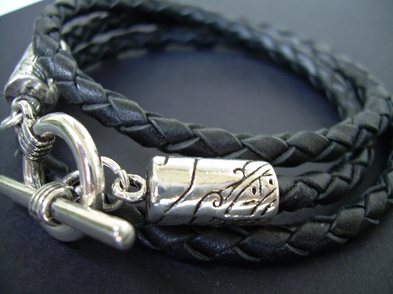 Mens Black Braided Leather Triple Wrap Bracelet, Wrap Bracelet, Mens Bracelet, Leather Bracelet, Gift, under 20, Boyfriend, Husband,