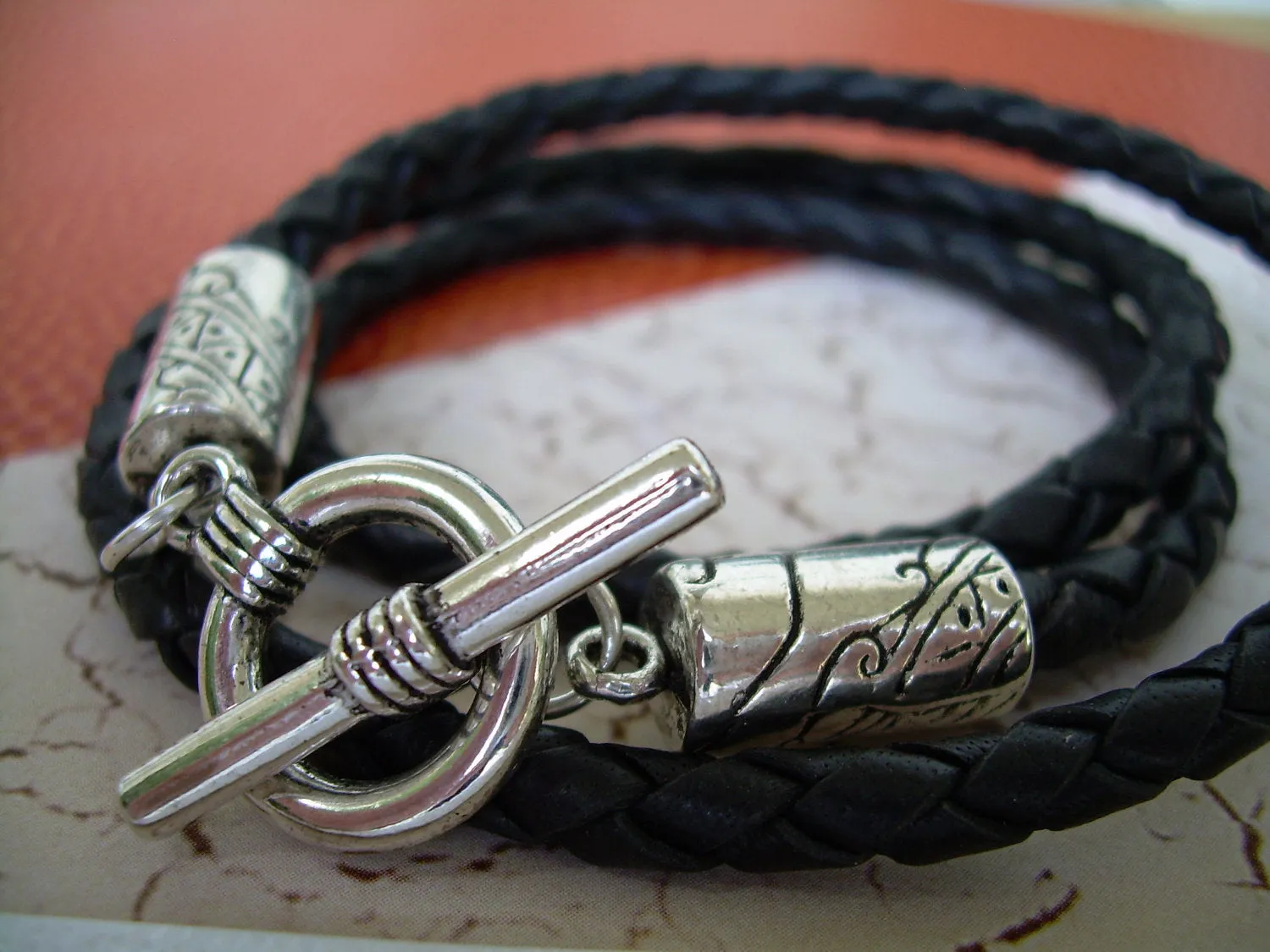 Mens Black Braided Leather Triple Wrap Bracelet, Wrap Bracelet, Mens Bracelet, Leather Bracelet, Gift, under 20, Boyfriend, Husband,