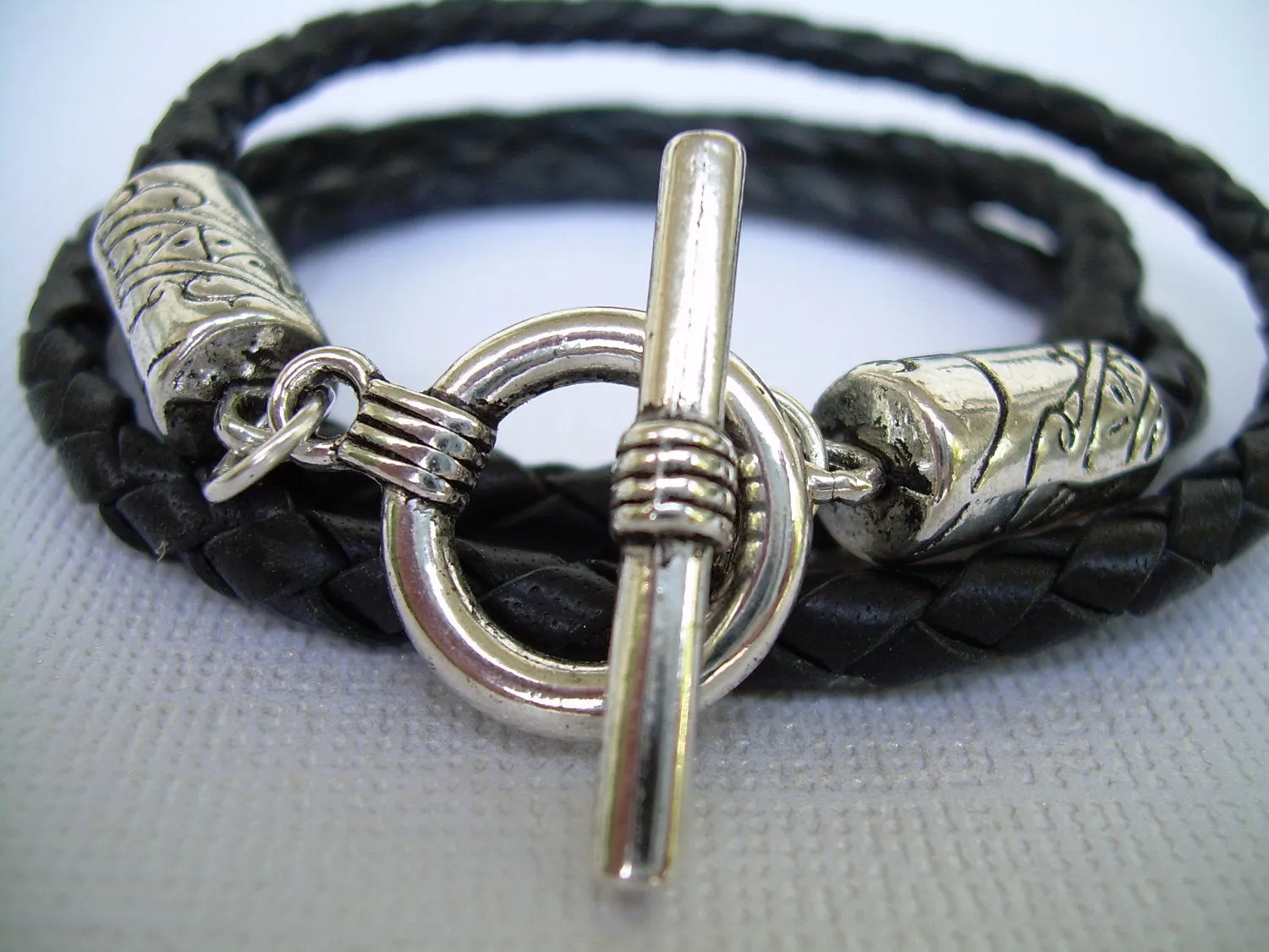 Mens Black Braided Leather Triple Wrap Bracelet, Wrap Bracelet, Mens Bracelet, Leather Bracelet, Gift, under 20, Boyfriend, Husband,