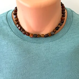 Mens Wood Jasper Nugget Beaded Necklace