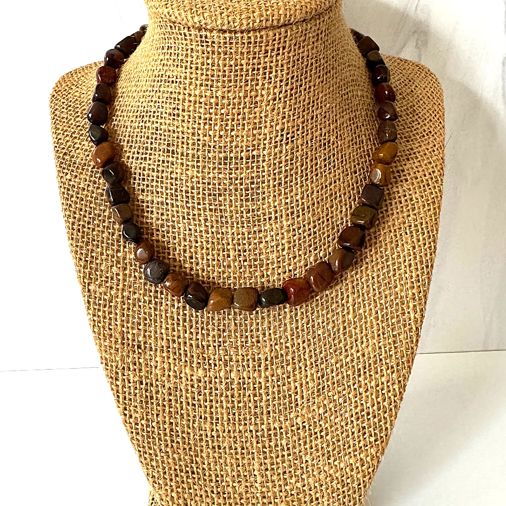 Mens Wood Jasper Nugget Beaded Necklace