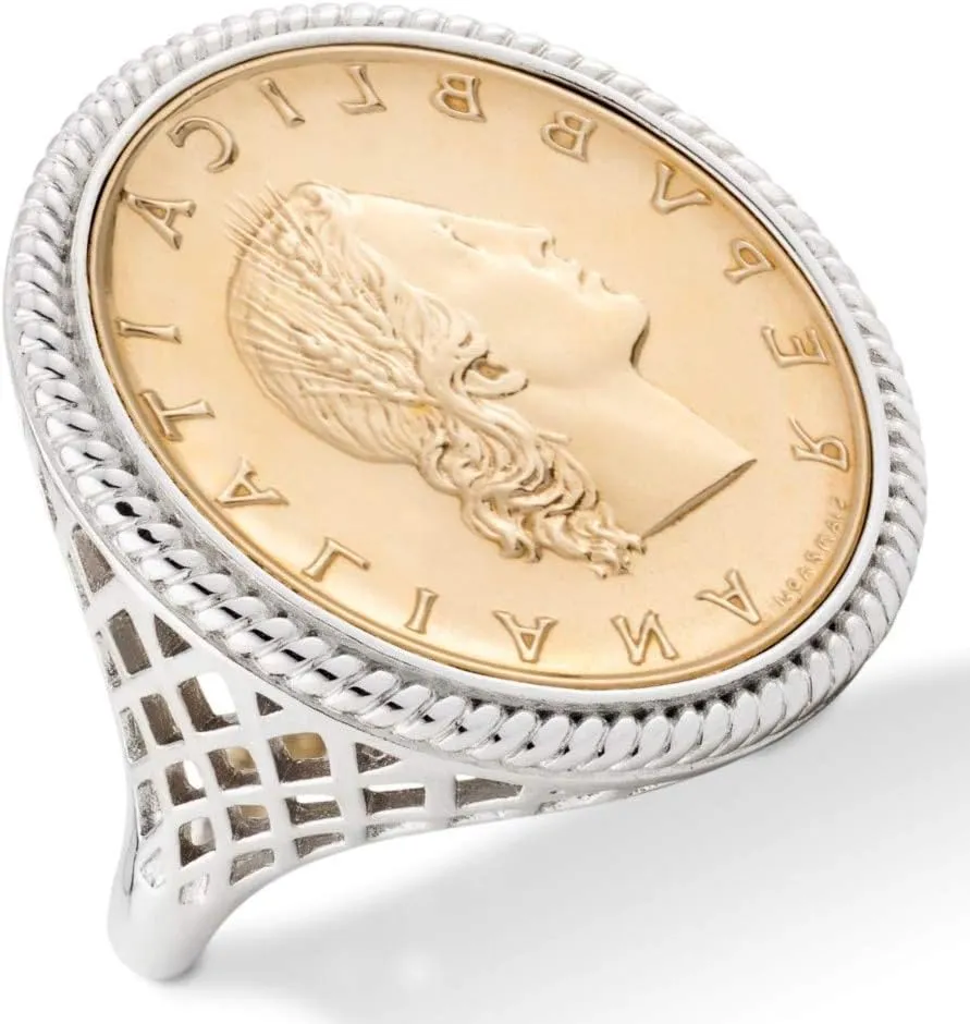 Miabella 925 Sterling Silver Genuine Italian 20-Lira Coin Rope Ring for Women