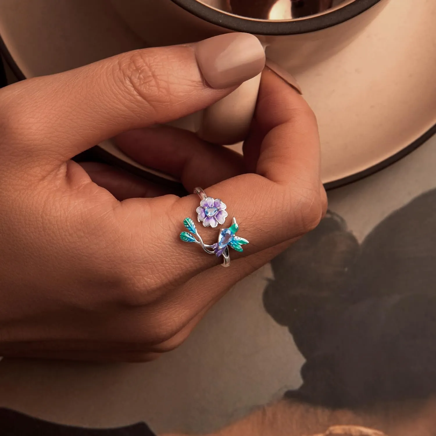 MUNDELL 925 Sterling Silver Blue Turtle Adjustable Ring Floral Bird Animal Open Ring Seahorse Wrap Finger Rings for Women Statement Ring Fine Jewelry