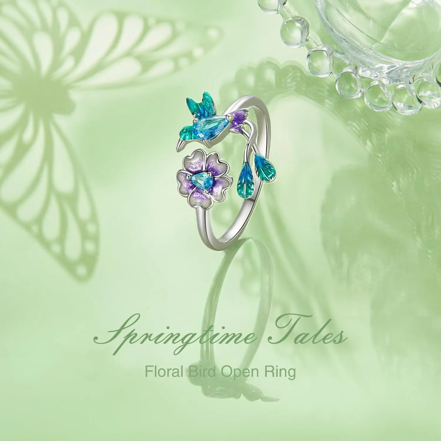 MUNDELL 925 Sterling Silver Blue Turtle Adjustable Ring Floral Bird Animal Open Ring Seahorse Wrap Finger Rings for Women Statement Ring Fine Jewelry