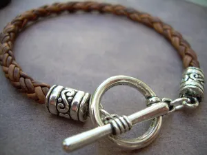 Natural Braided Leather Bracelet With Toggle Clasp