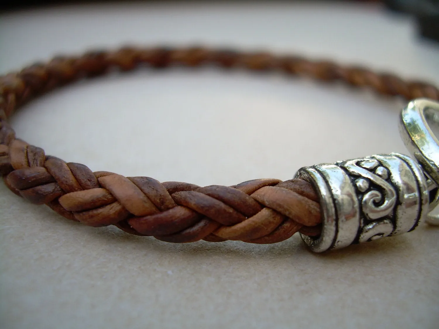 Natural Braided Leather Bracelet With Toggle Clasp
