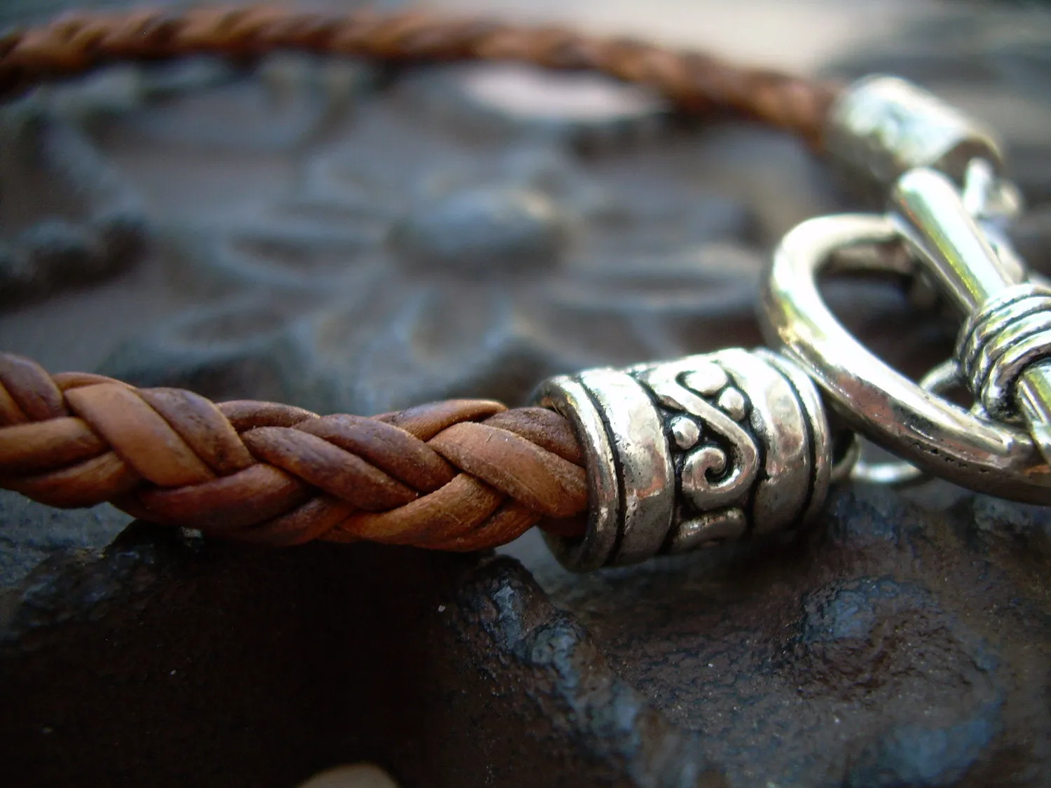 Natural Braided Leather Bracelet With Toggle Clasp
