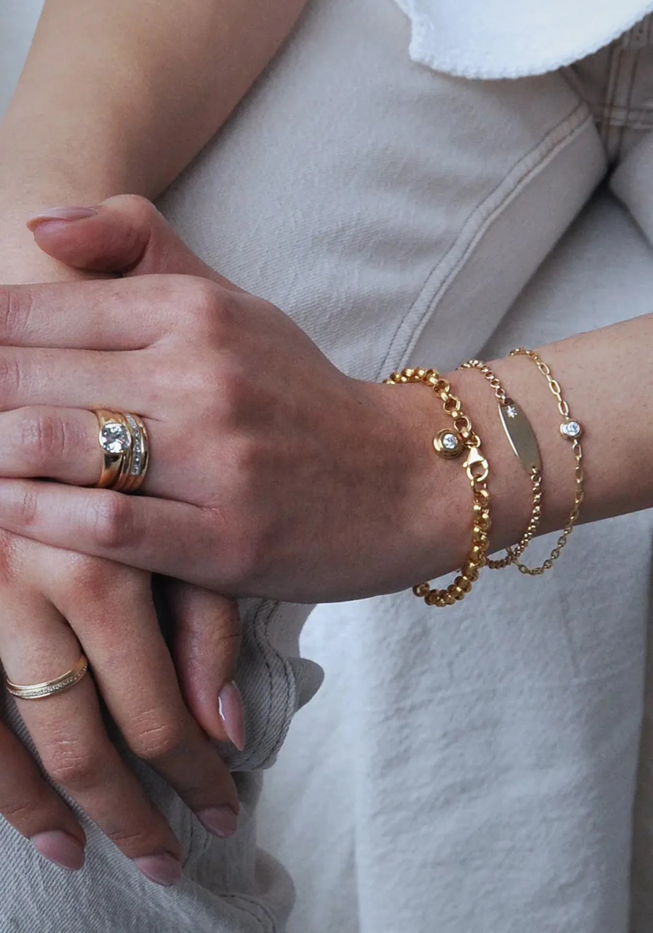 Petite Old European Cut Double Bezel, 14K Yellow Gold Bracelet