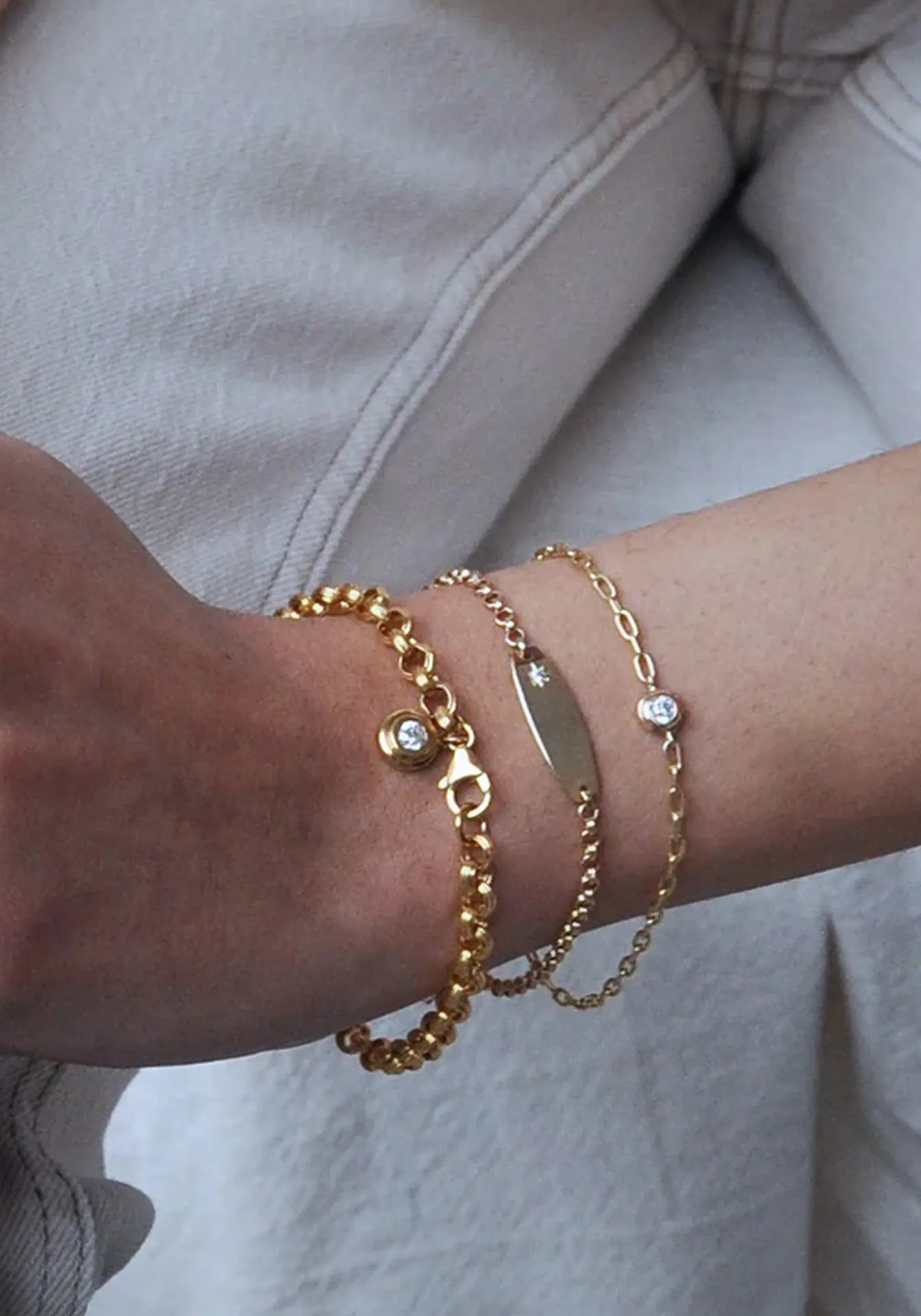 Petite Old European Cut Double Bezel, 14K Yellow Gold Bracelet