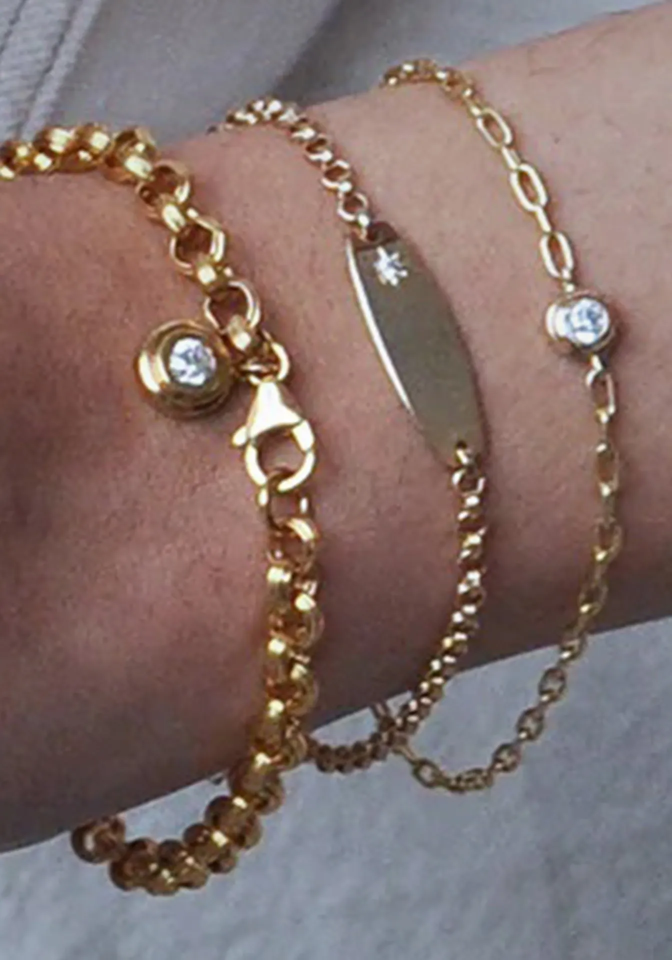 Petite Old European Cut Double Bezel, 14K Yellow Gold Bracelet