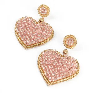 Pink beaded heart earrings