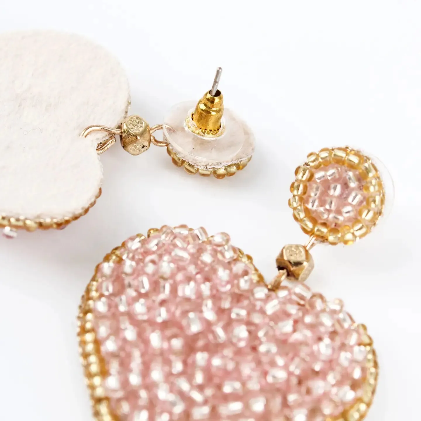 Pink beaded heart earrings