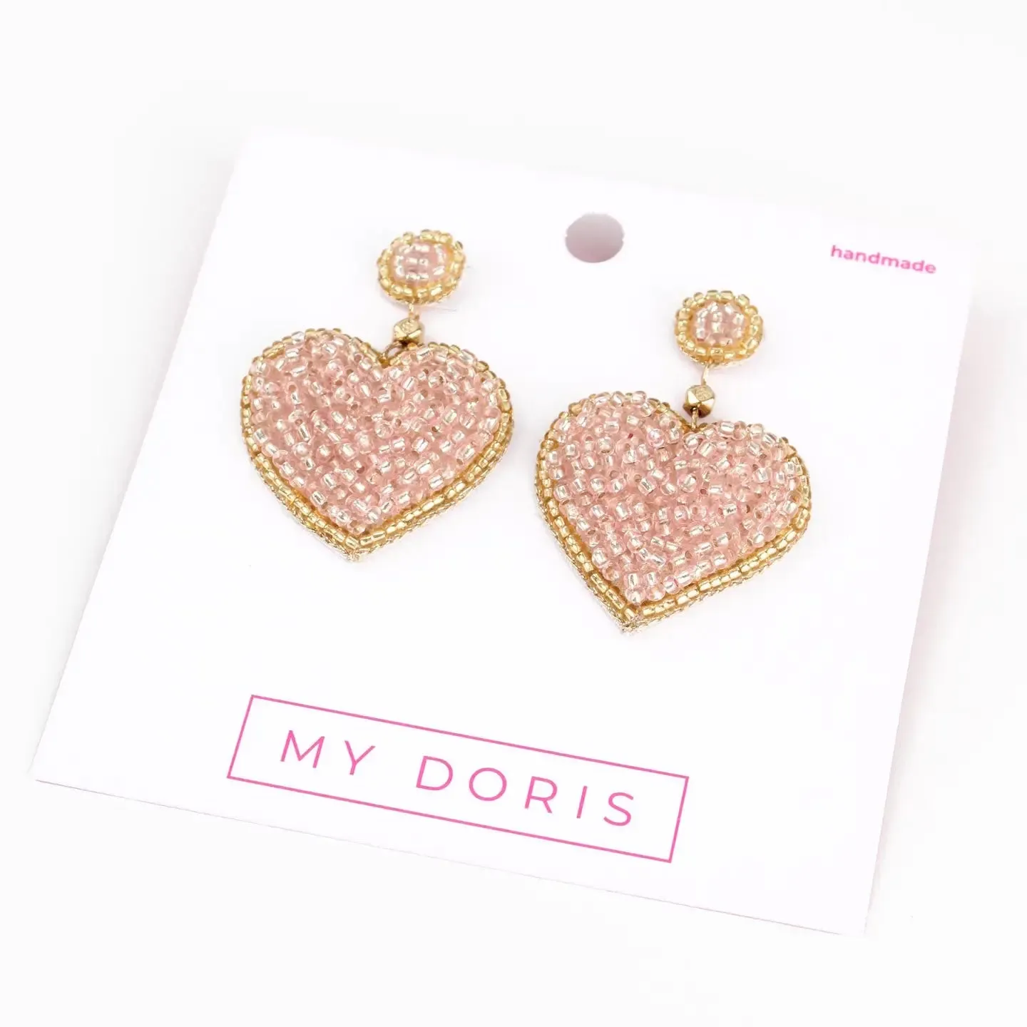 Pink beaded heart earrings