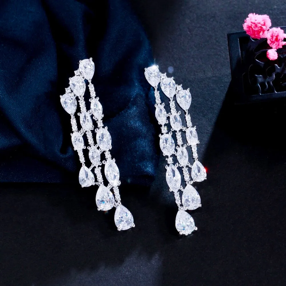 "Ornella" - Silver Cubic Zirconia Bridal Earrings