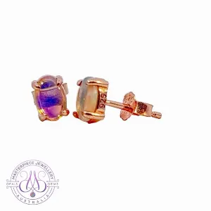 Rose Gold Sterling Silver 6x4mm Light Opal studs claw set
