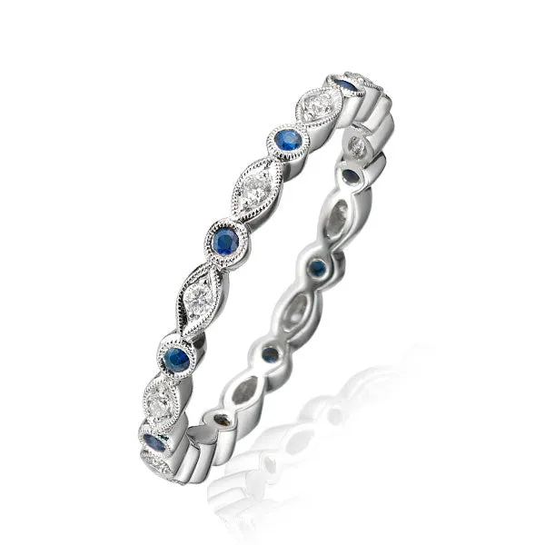 Round & Marquise Sapphire Diamond Platinum Eternity Ring